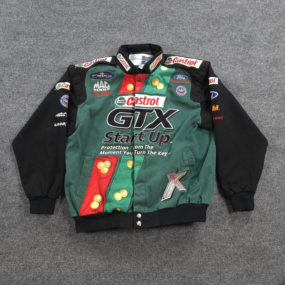Main Gate Jacket Mens L Green NHRA Drag Racing John Force Castrol GTX Racecar